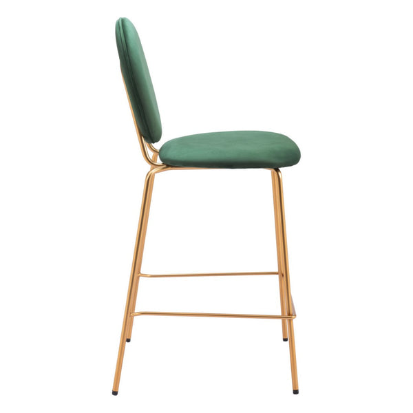 HomeRoots Set of Two Stylish Green Velvet Bar Chairs with Gold Steel Base for Modern Dining & Comfort 555702
