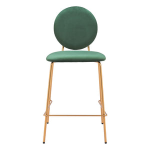 HomeRoots Set of Two Stylish Green Velvet Bar Chairs with Gold Steel Base for Modern Dining & Comfort 555702