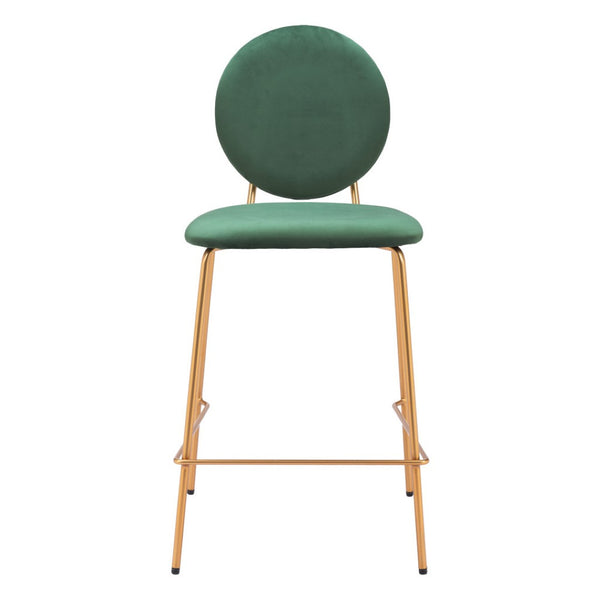 HomeRoots Set of Two Stylish Green Velvet Bar Chairs with Gold Steel Base for Modern Dining & Comfort 555702