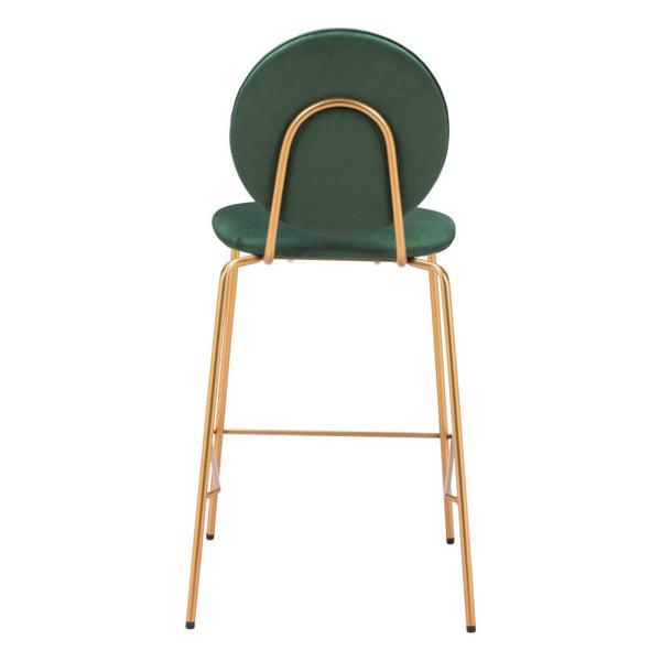 HomeRoots Set of Two Stylish Green Velvet Bar Chairs with Gold Steel Base for Modern Dining & Comfort 555702