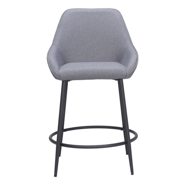 Homeroots Set Of Two 25" Gray And Black Fabric And Steel Counter Height Bar Chairs   555703