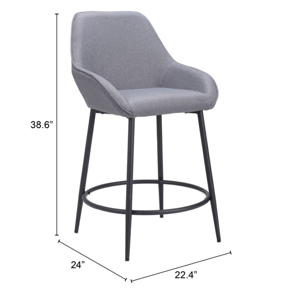 HomeRoots Set of Two Stylish Gray Fabric and Black Steel Counter Height Bar Chairs for Modern Dining Spaces 555703