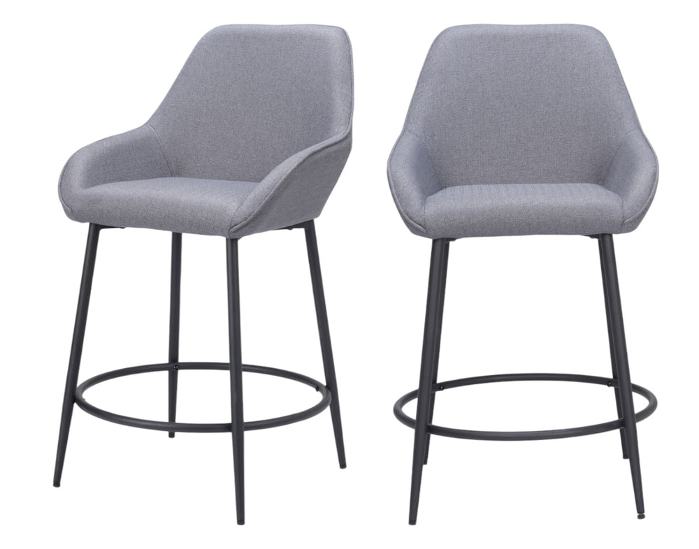 Homeroots Set Of Two 25" Gray And Black Fabric And Steel Counter Height Bar Chairs   555703