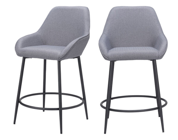 Homeroots Set Of Two 25" Gray And Black Fabric And Steel Counter Height Bar Chairs   555703