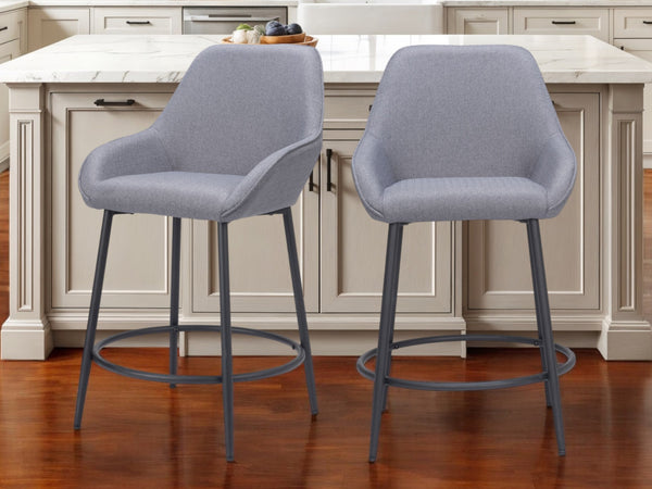 Homeroots Set Of Two 25" Gray And Black Fabric And Steel Counter Height Bar Chairs   555703