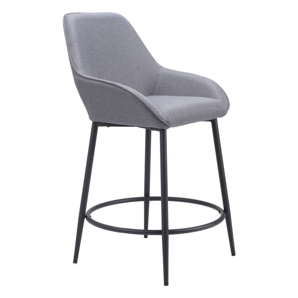Homeroots Set Of Two 25" Gray And Black Fabric And Steel Counter Height Bar Chairs   555703