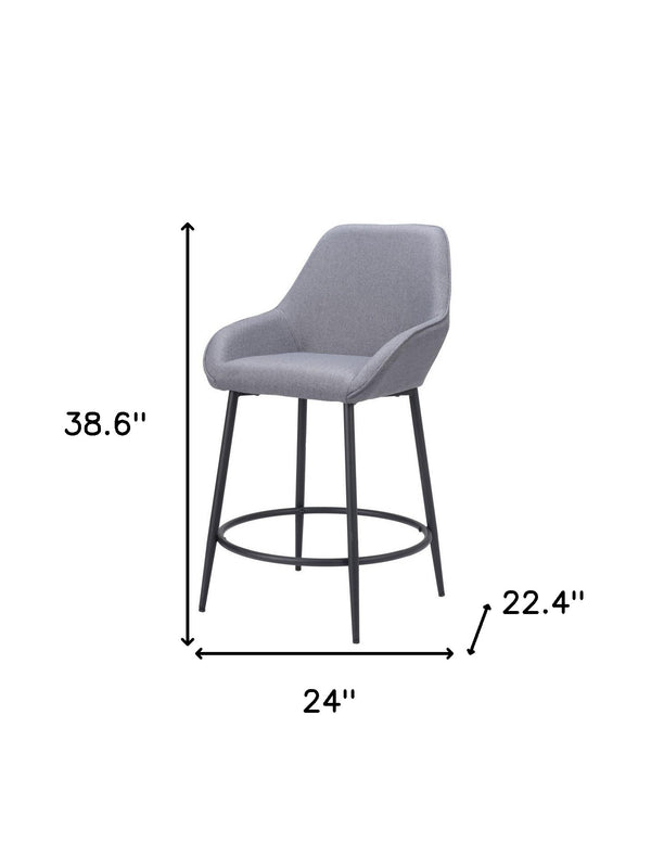 Homeroots Set Of Two 25" Gray And Black Fabric And Steel Counter Height Bar Chairs   555703