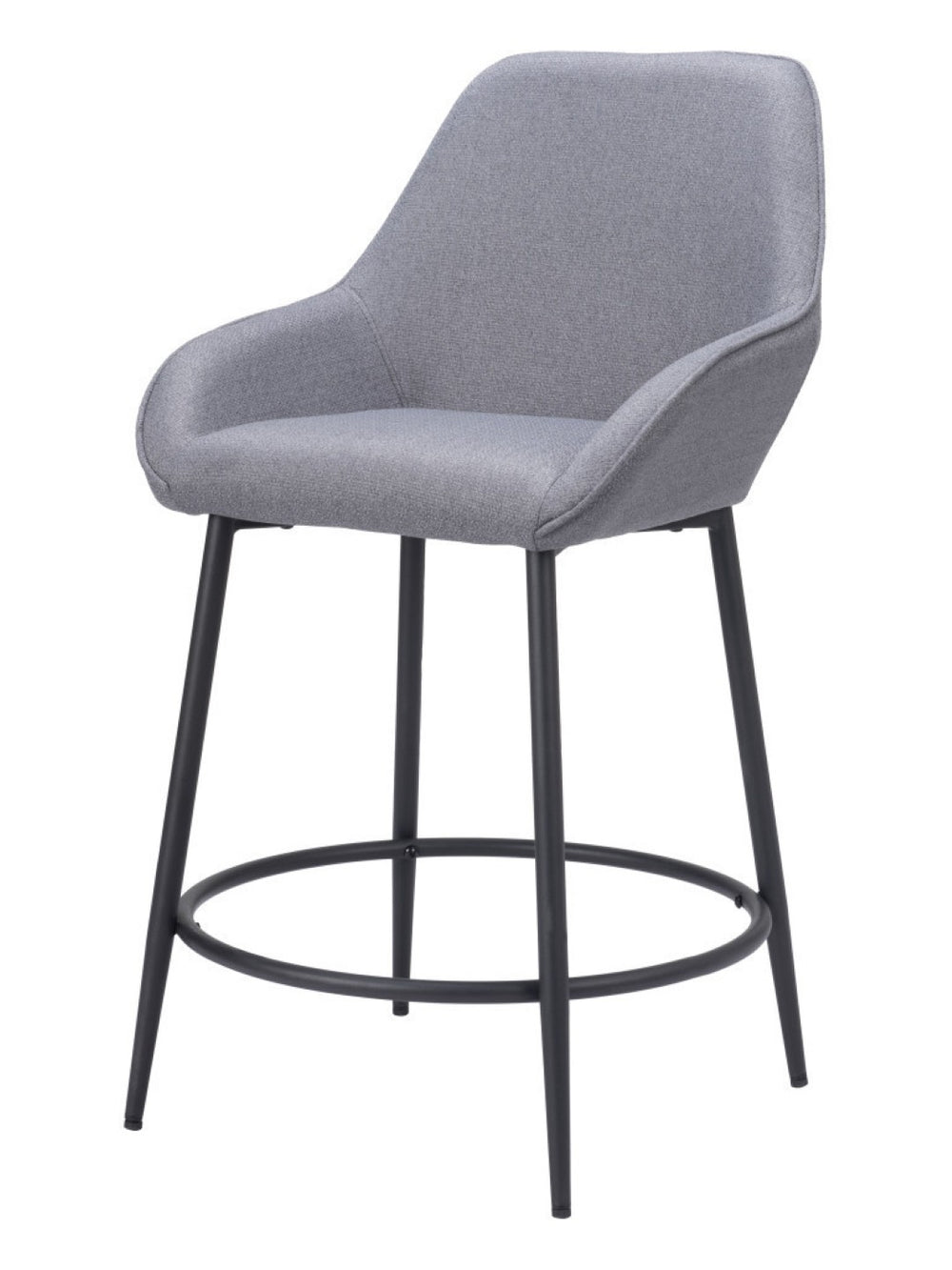 HomeRoots Set of Two Stylish Gray Fabric and Black Steel Counter Height Bar Chairs for Modern Dining Spaces 555703