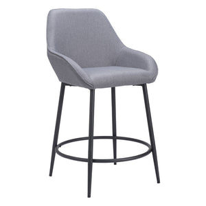 Homeroots Set Of Two 25" Gray And Black Fabric And Steel Counter Height Bar Chairs   555703