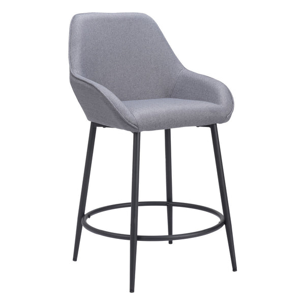 Homeroots Set Of Two 25" Gray And Black Fabric And Steel Counter Height Bar Chairs   555703