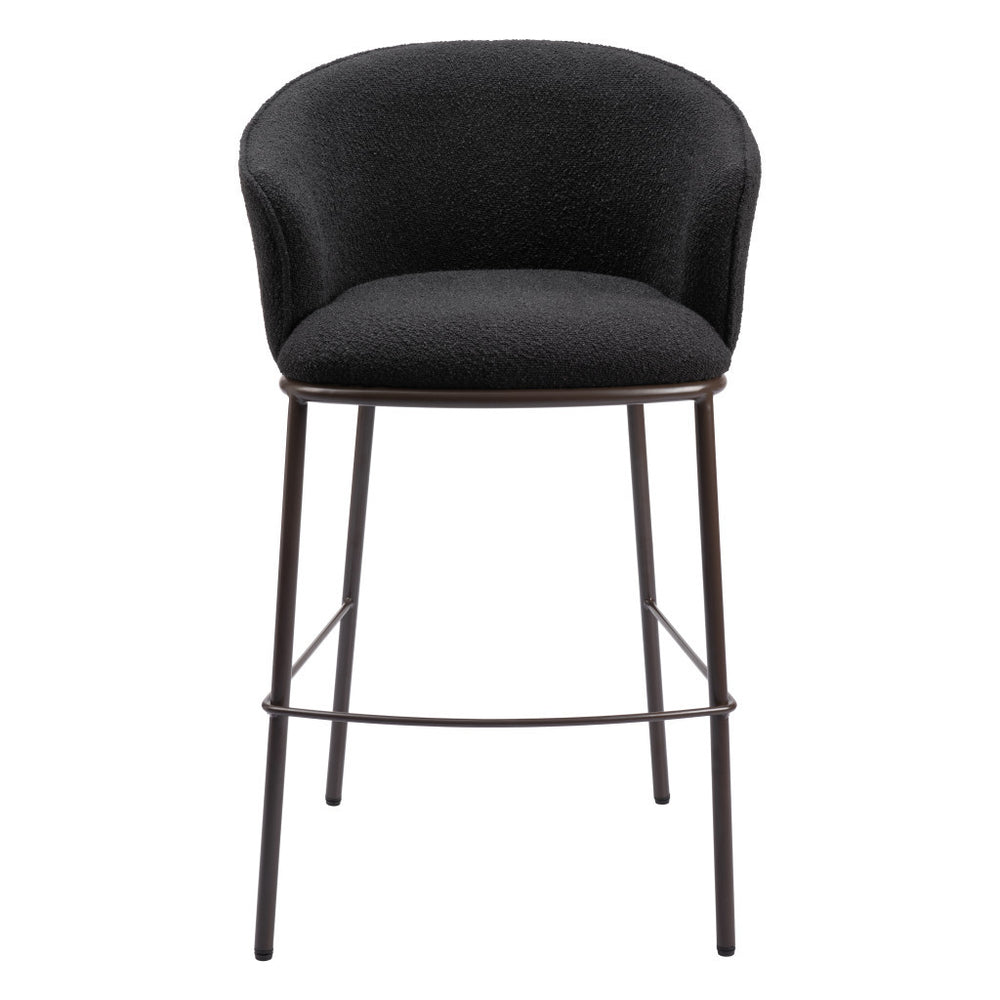 Homeroots 30" Black And Bronze Shearling And Steel Bar Height Bar Chair   555704