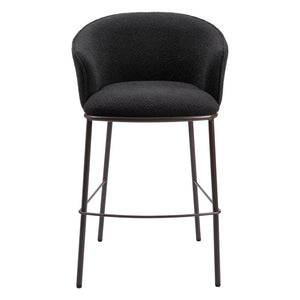 Homeroots 30" Black And Bronze Shearling And Steel Bar Height Bar Chair   555704