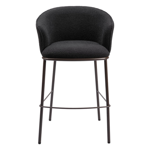 Homeroots 30" Black And Bronze Shearling And Steel Bar Height Bar Chair   555704