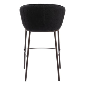 Homeroots 30" Black And Bronze Shearling And Steel Bar Height Bar Chair   555704