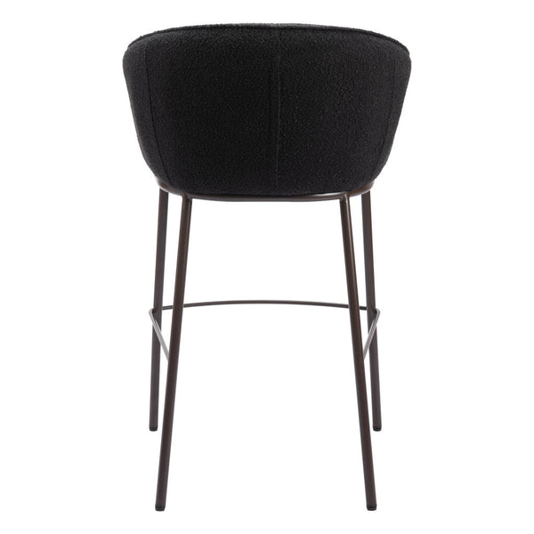 Homeroots 30" Black And Bronze Shearling And Steel Bar Height Bar Chair   555704