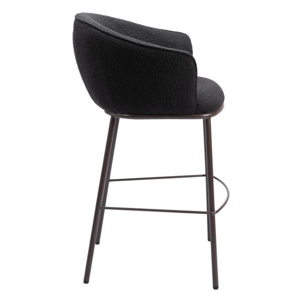 Homeroots 30" Black And Bronze Shearling And Steel Bar Height Bar Chair   555704