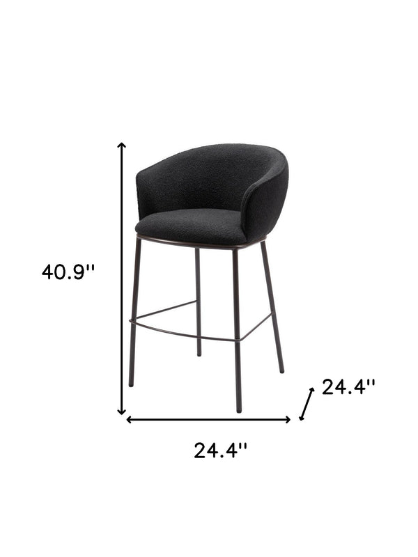 Homeroots 30" Black And Bronze Shearling And Steel Bar Height Bar Chair   555704