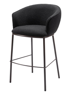 Homeroots 30" Black And Bronze Shearling And Steel Bar Height Bar Chair   555704