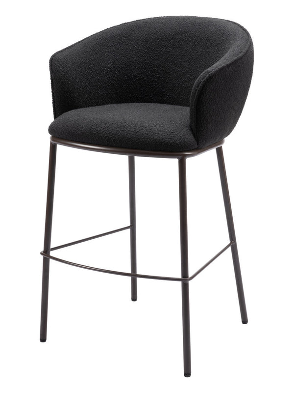 Homeroots 30" Black And Bronze Shearling And Steel Bar Height Bar Chair   555704