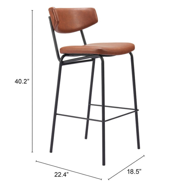 HomeRoots Set of Two Modern 26" Brown Faux Leather & Steel Counter Height Bar Stools for Stylish Comfort 555705