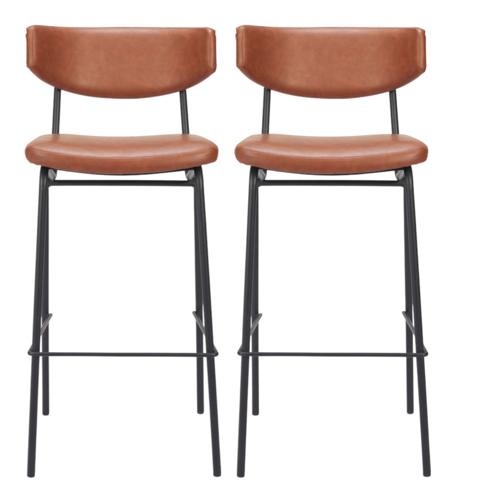 Homeroots Set Of Two 26" Brown And Black Faux Leather And Steel Counter Height Bar Chairs   555705