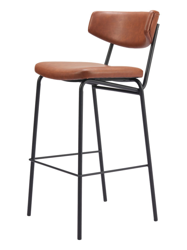 Homeroots Set Of Two 26" Brown And Black Faux Leather And Steel Counter Height Bar Chairs   555705