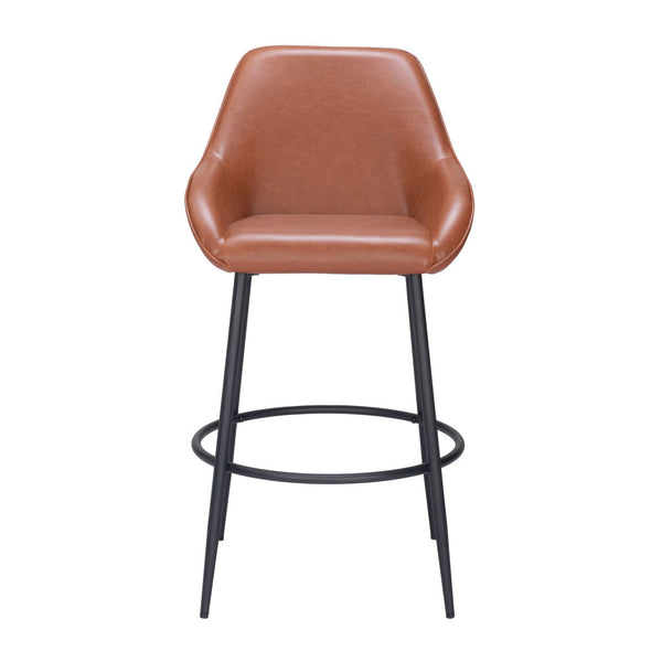 Homeroots Set Of Two 30" Brown And Black Faux Leather And Steel Bar Height Bar Chairs   555707