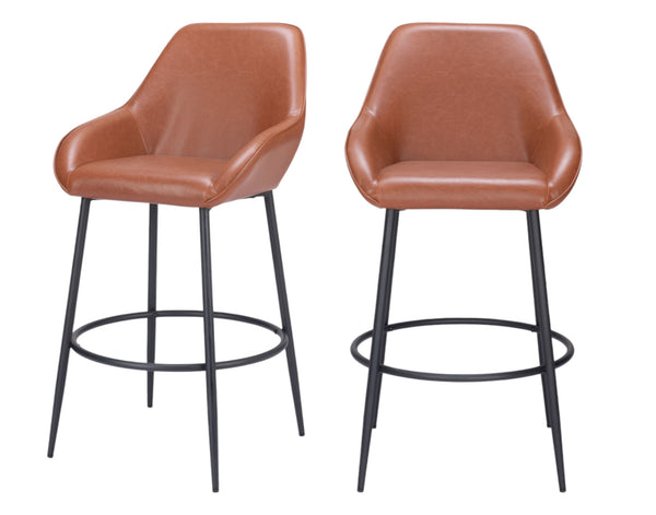 Homeroots Set Of Two 30" Brown And Black Faux Leather And Steel Bar Height Bar Chairs   555707