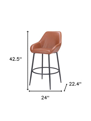 Homeroots Set Of Two 30" Brown And Black Faux Leather And Steel Bar Height Bar Chairs   555707