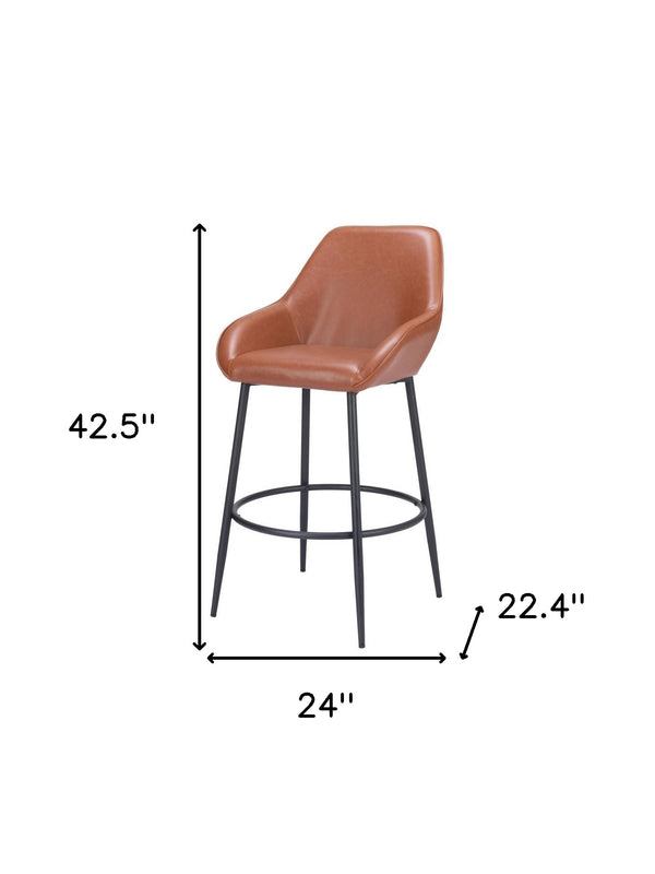 Homeroots Set Of Two 30" Brown And Black Faux Leather And Steel Bar Height Bar Chairs   555707