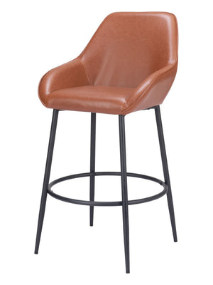 Homeroots Set Of Two 30" Brown And Black Faux Leather And Steel Bar Height Bar Chairs   555707