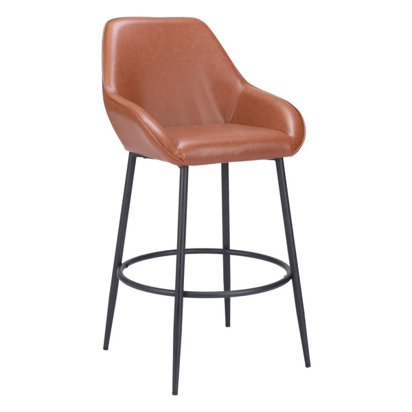 Homeroots Set Of Two 30" Brown And Black Faux Leather And Steel Bar Height Bar Chairs   555707