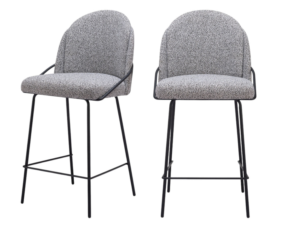 Homeroots Set Of Two 26" Light Gray And Black Shearling And Steel Counter Height Bar Chairs   555708