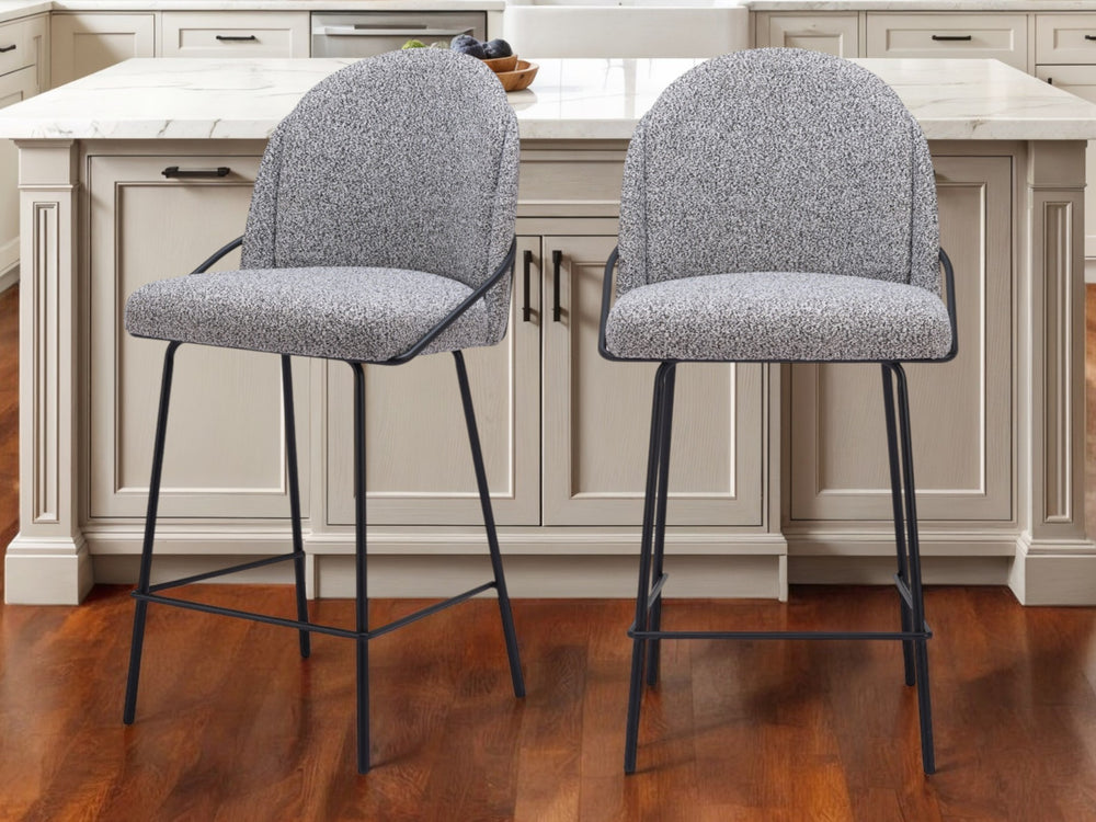 Homeroots Set Of Two 26" Light Gray And Black Shearling And Steel Counter Height Bar Chairs   555708
