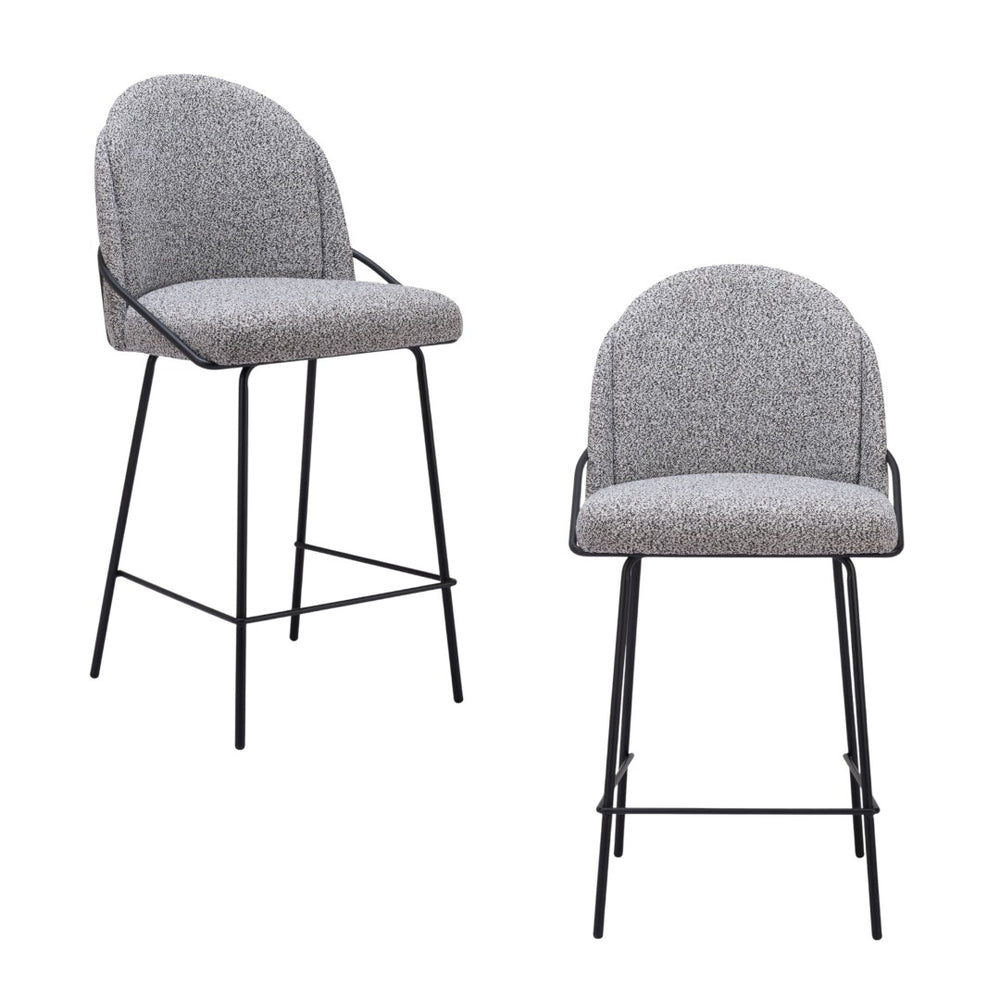 HomeRoots Set of Two 26" Black and White Faux Shearling Bar Chairs – Modern Comfort for Home & Cafe Use 555708
