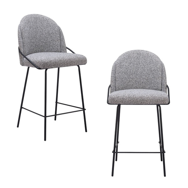 HomeRoots Set of Two 26" Black and White Faux Shearling Bar Chairs – Modern Comfort for Home & Cafe Use 555708