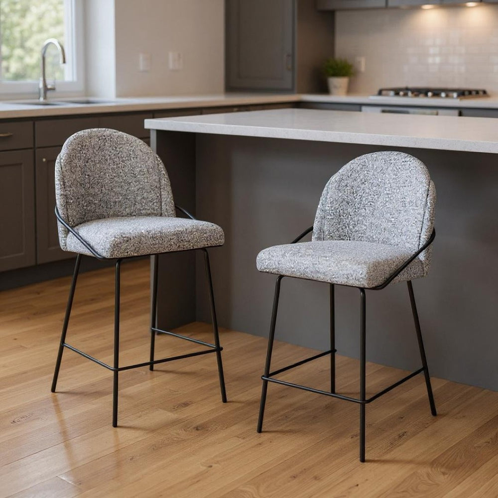 HomeRoots Set of Two 26" Black and White Faux Shearling Bar Chairs – Modern Comfort for Home & Cafe Use 555708