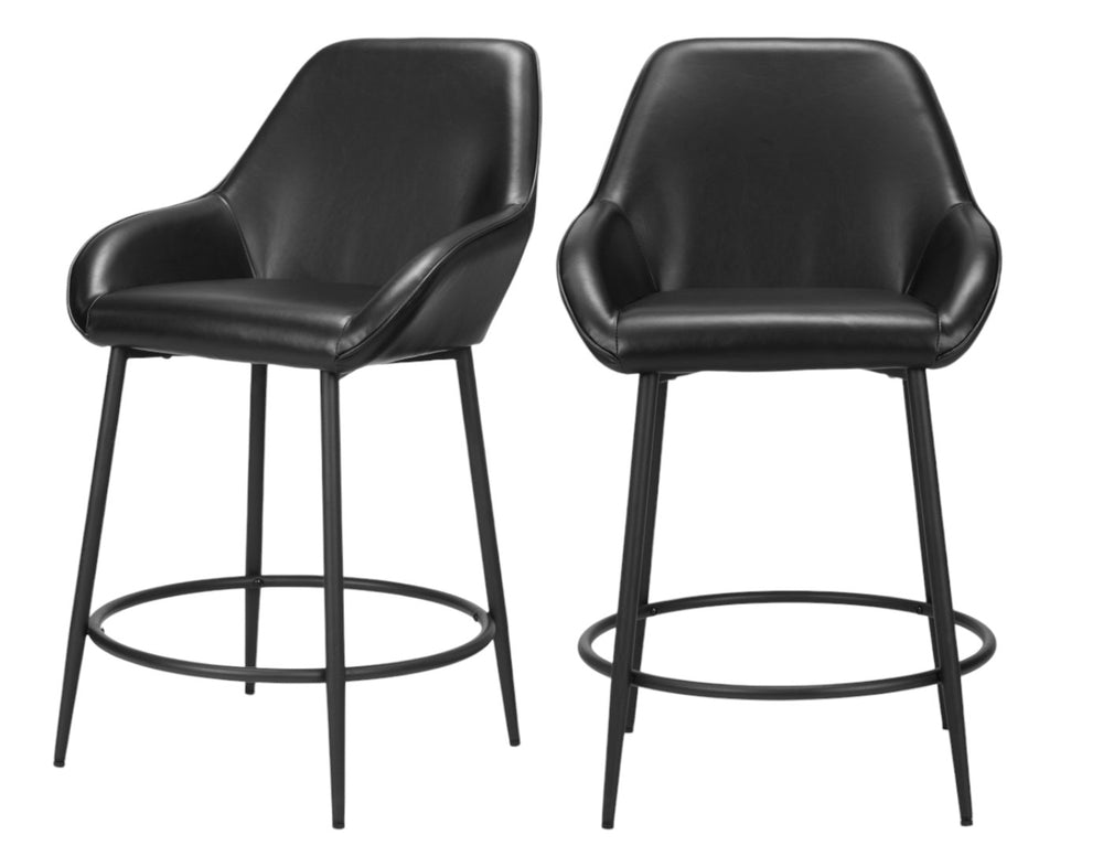 Homeroots Set Of Two 25" Black Faux Leather And Steel Counter Height Bar Chairs   555709