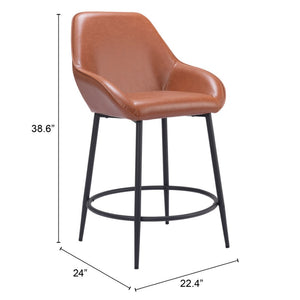 HomeRoots Set of Two Stylish 25" Brown Faux Leather Counter-Height Bar Chairs with Steel Base & Comfort Features 555710