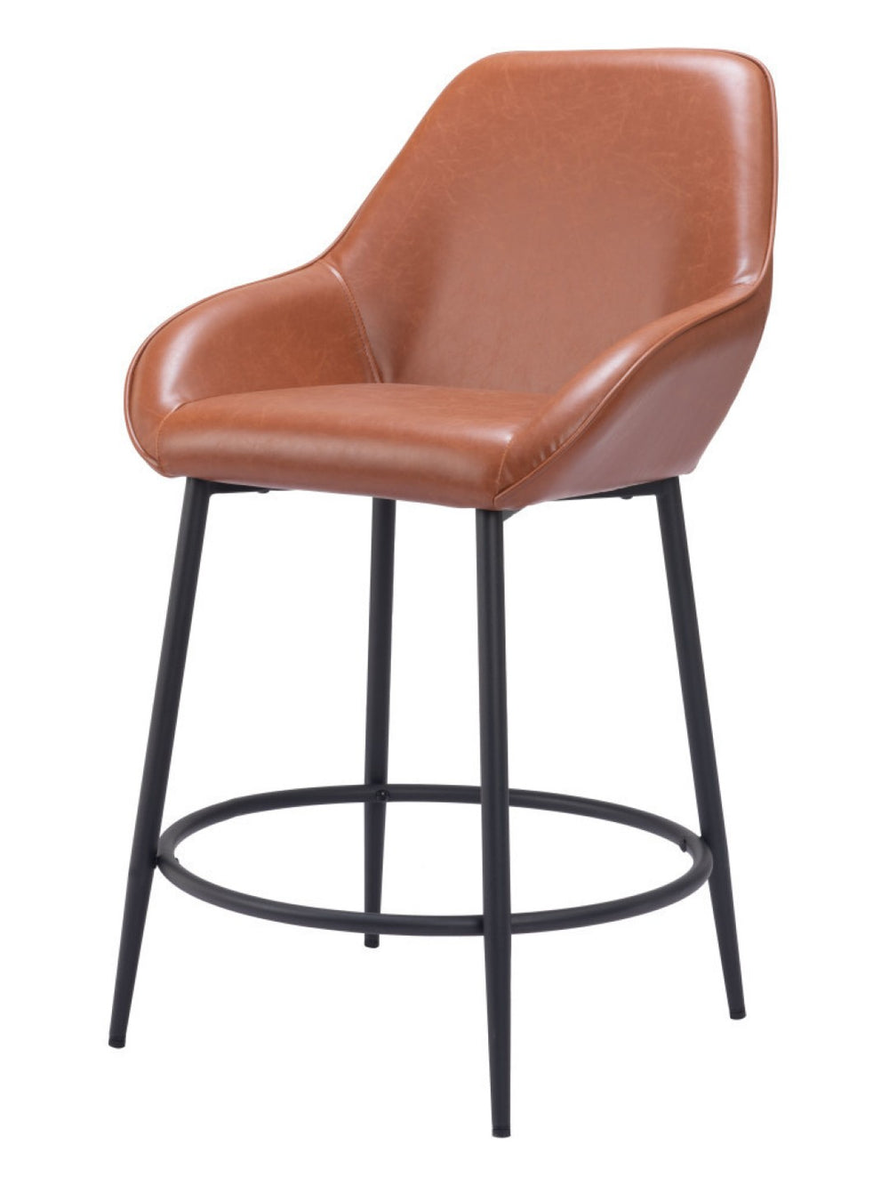 HomeRoots Set of Two Stylish 25" Brown Faux Leather Counter-Height Bar Chairs with Steel Base & Comfort Features 555710