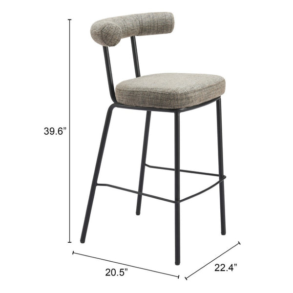 HomeRoots 30" Green Chenille Bar Chair with Black Steel Base - Modern Bucket Seat for Stylish Home Bars 555711
