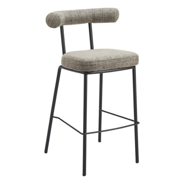 HomeRoots 30" Green Chenille Bar Chair with Black Steel Base - Modern Bucket Seat for Stylish Home Bars 555711