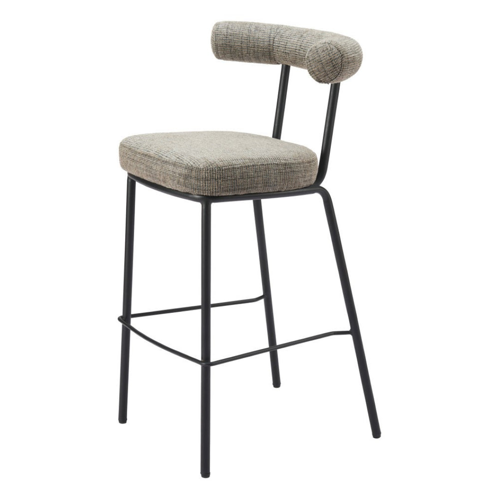 HomeRoots 30" Green Chenille Bar Chair with Black Steel Base - Modern Bucket Seat for Stylish Home Bars 555711