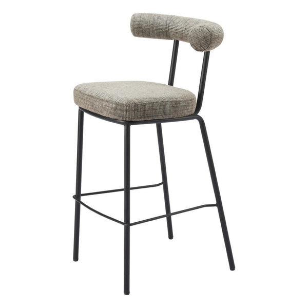 HomeRoots 30" Green Chenille Bar Chair with Black Steel Base - Modern Bucket Seat for Stylish Home Bars 555711