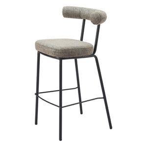HomeRoots 30" Green Chenille Bar Chair with Black Steel Base - Modern Bucket Seat for Stylish Home Bars 555711