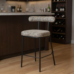 HomeRoots 30" Green Chenille Bar Chair with Black Steel Base - Modern Bucket Seat for Stylish Home Bars 555711