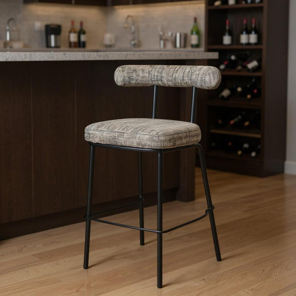 HomeRoots 30" Green Chenille Bar Chair with Black Steel Base - Modern Bucket Seat for Stylish Home Bars 555711