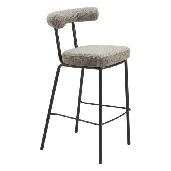 HomeRoots 30" Green Chenille Bar Chair with Black Steel Base - Modern Bucket Seat for Stylish Home Bars 555711