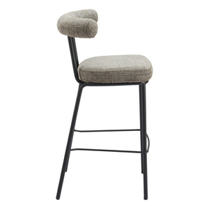HomeRoots 30" Green Chenille Bar Chair with Black Steel Base - Modern Bucket Seat for Stylish Home Bars 555711