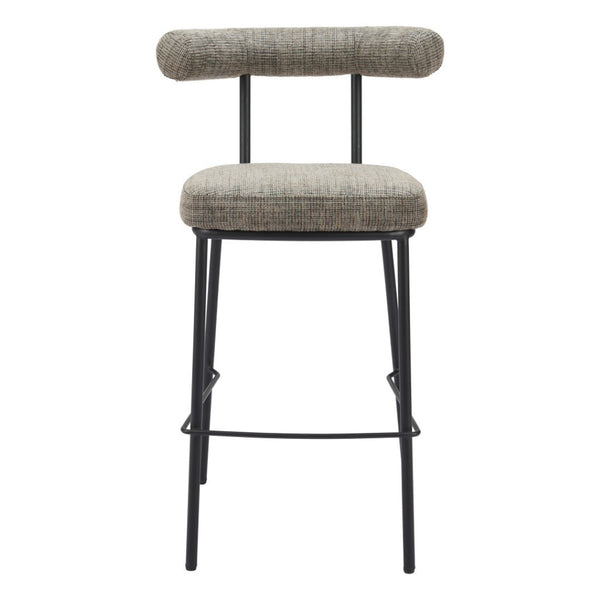 HomeRoots 30" Green Chenille Bar Chair with Black Steel Base - Modern Bucket Seat for Stylish Home Bars 555711